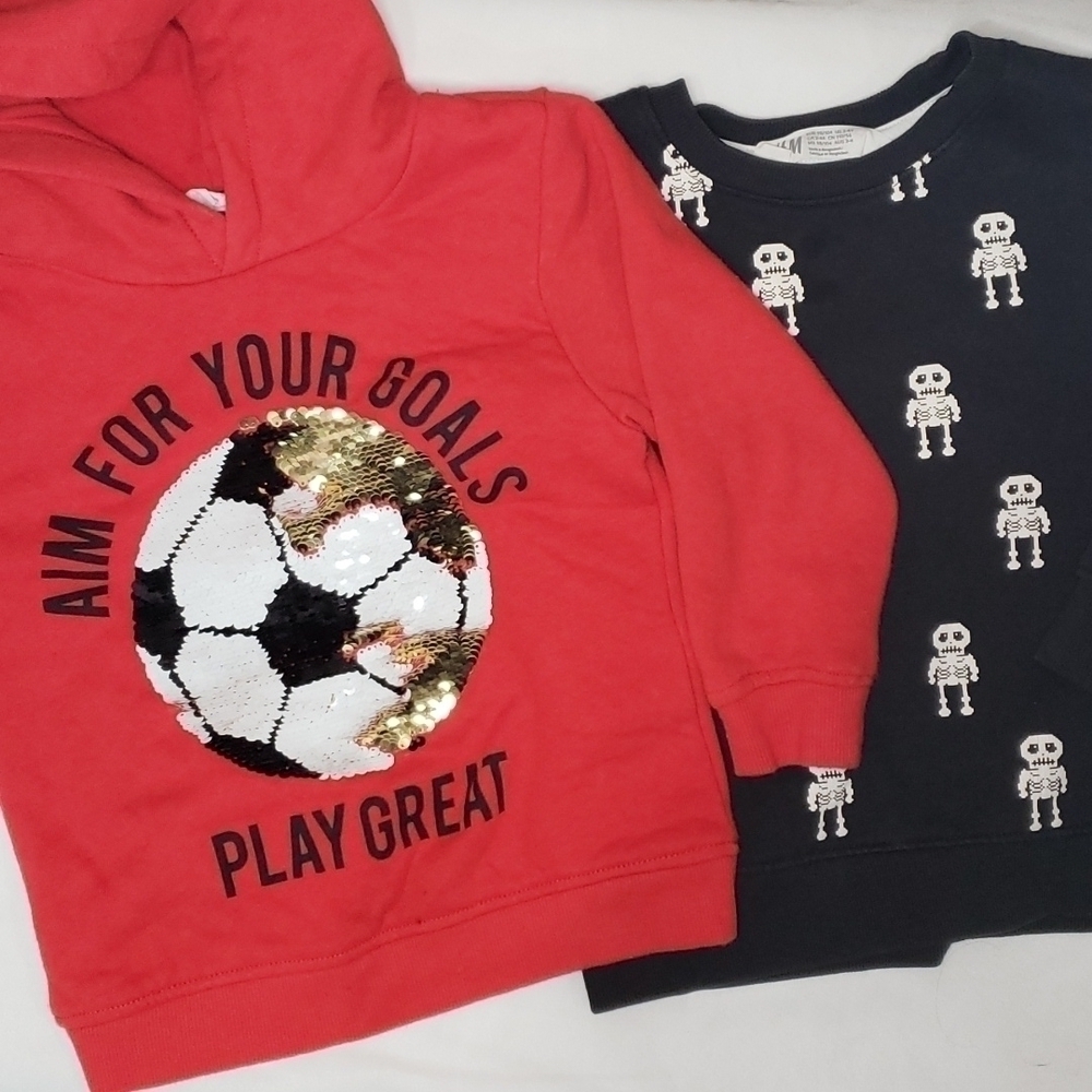 3/$30 H&M Sweatshirt BUNDLE of 2 Sequin Soccer Skeleton Hoodie